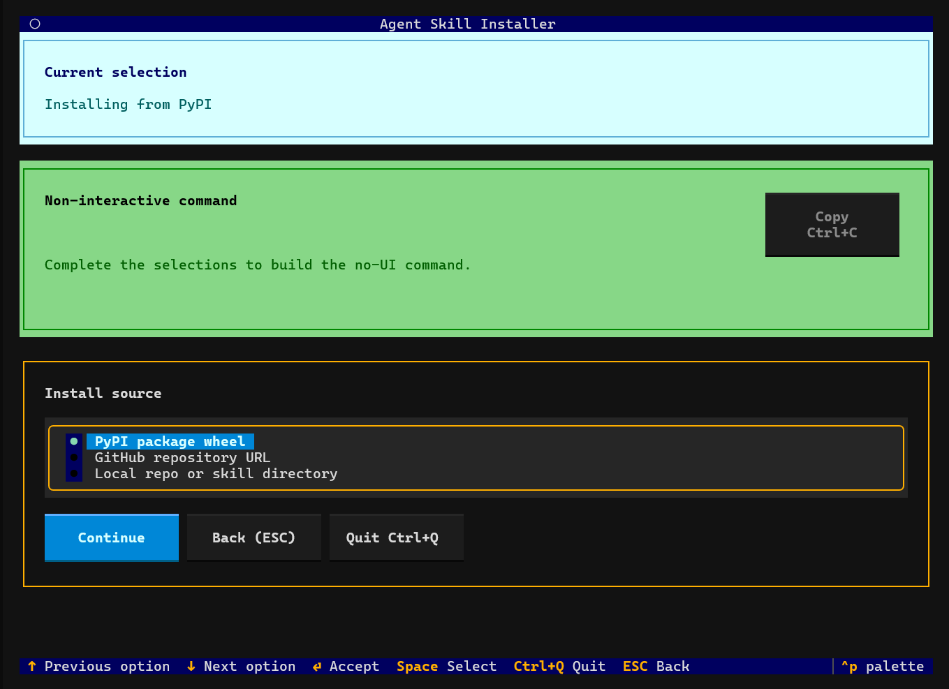 Agent Skill Installer interactive source picker